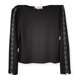 St. John Evening Rinestone Embellished Santana Knit Pullover Top